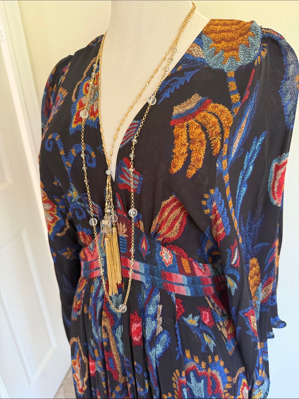 FARM Rio Black Sunset Tapestry Asymmetric Kaftan Maxi Dress - Picture 4 of 12